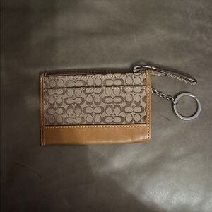 Coach Brown and Tan Card Holder with Keychain